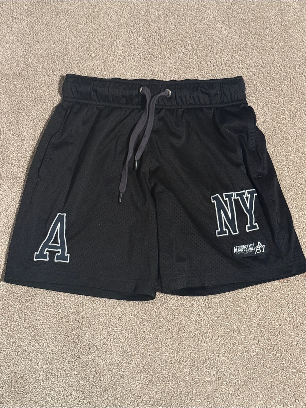 Aeropostale Black Men's Athletic Mesh Shorts with NY & A Logos